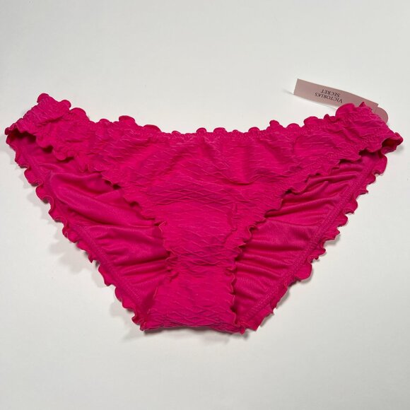 Victoria Secret Small S Bikini Bottom Ruffle Cheeky Ruched Back Textured Pink - Picture 5 of 6